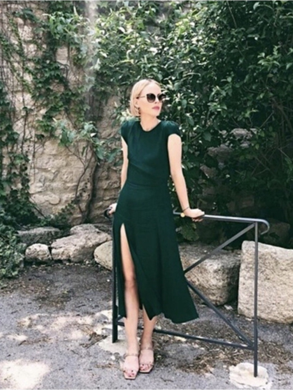 Reformation Gavin Midi Dress Dark Green Emerald Size 2